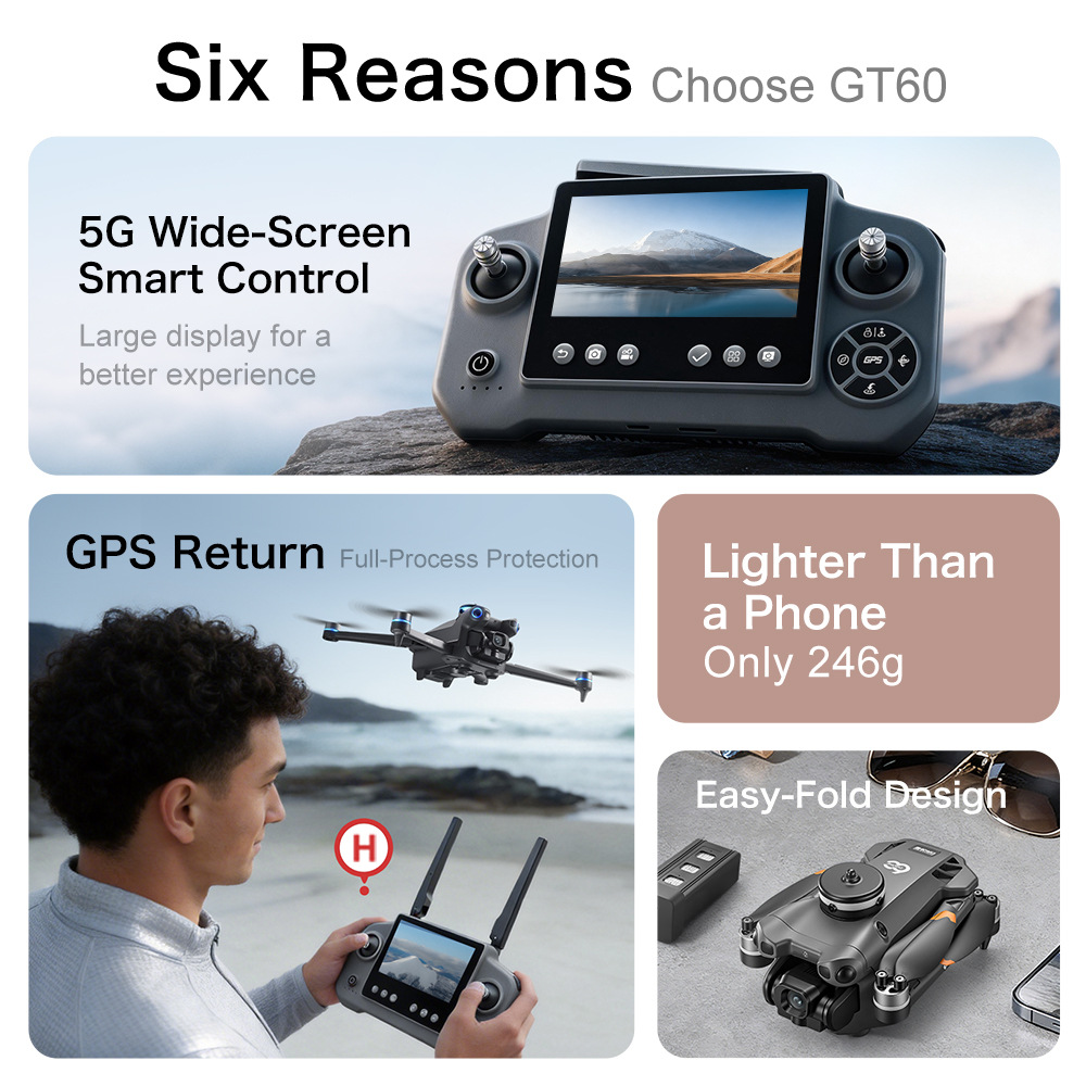Novo Drone GPS GT60 com Câmera - Drone Camera Wide Angle avaliação e preço